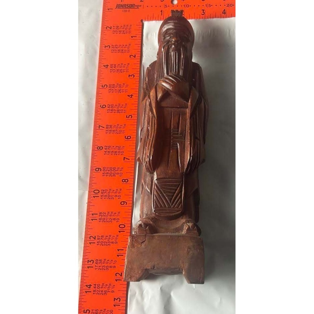 Vintage Hand Carved Wood Asian Wise Man‎ Immortal Figurine Brown 12" Statue